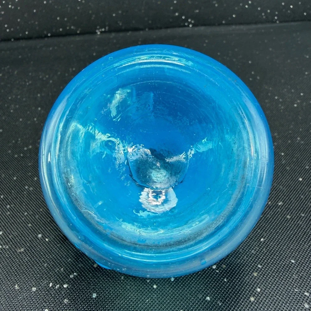 Vintage Blue Blown Art Glass Ruffled Jack in the Pulpit Vase Vessel 5in